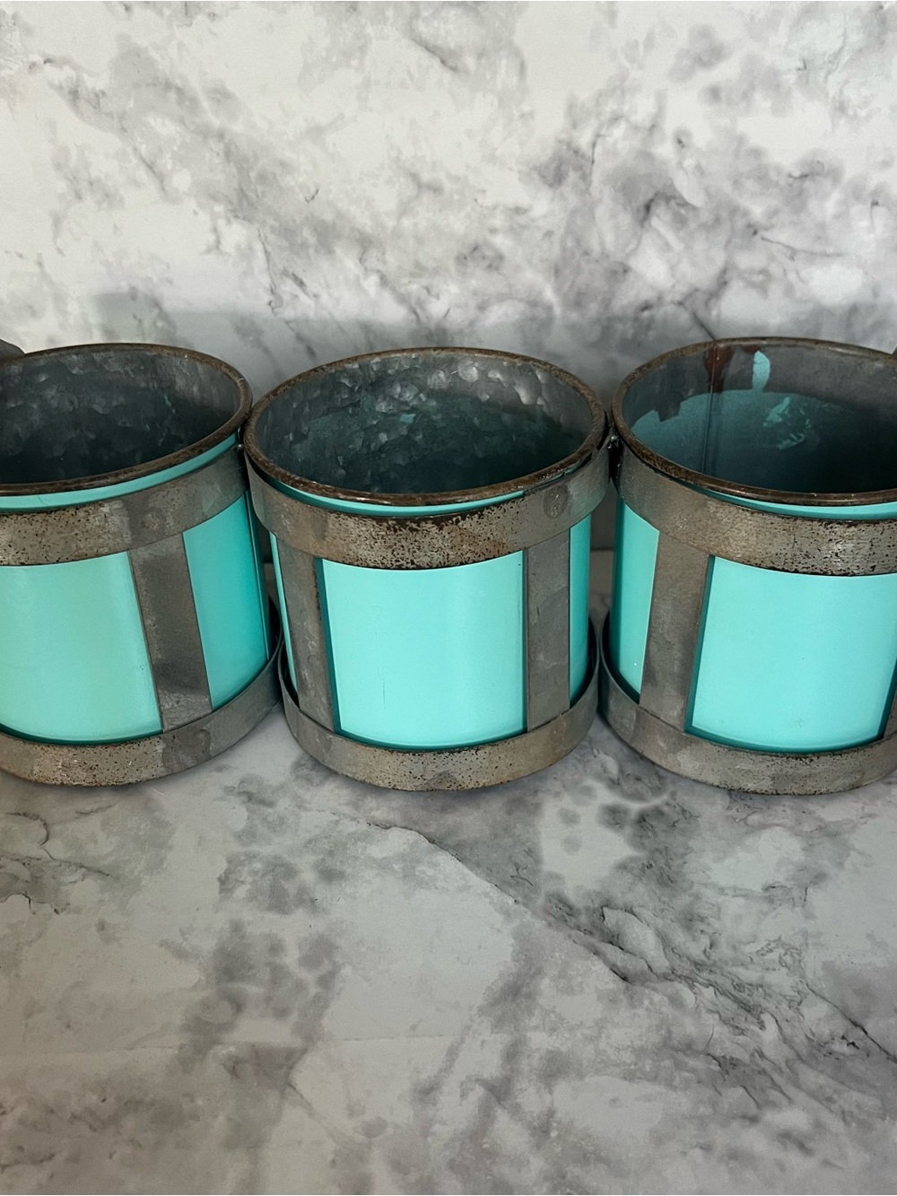 Vintage Turquoise Metal Caddy Set of 3